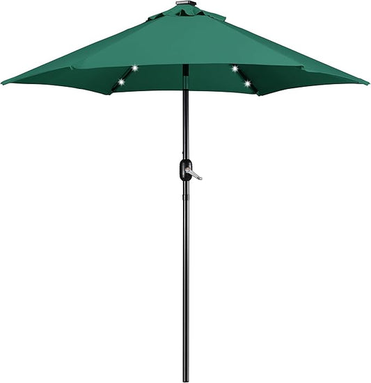 Yaheetech 7.5FT Solar Umbrella LED Lighted Patio Umbrella Waterproof & UV Protection, Market Sunshade w/Tilt and Crank for Backyard, Deck and Pool, Dark Green