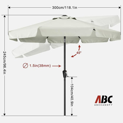 ABCCANOPY Patio Umbrella 10ft, Outdoor Table Umbrella with Push Button Tilt and Crank, 8 Ribs Umbrella for Patio Pool Garden Deck (Light Beige)