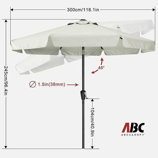 ABCCANOPY Patio Umbrella 10ft, Outdoor Table Umbrella with Push Button Tilt and Crank, 8 Ribs Umbrella for Patio Pool Garden Deck (Light Beige)