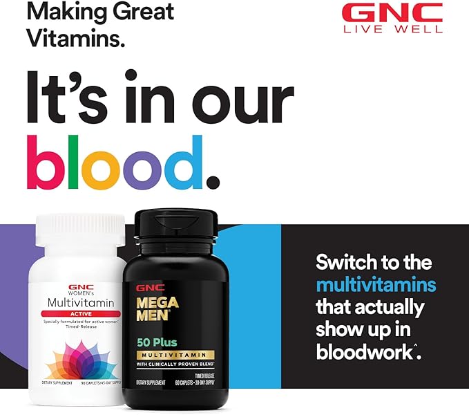 GNC Mega Men Multivitamin Caplets, Clinically Proven to Feel Better, Immune Support, Energy Support, Antioxidants, B Vitamins, Vitamin D-3, Timed Release, 180 count, 90 day supply