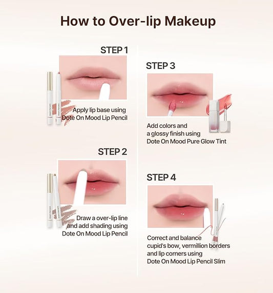 Heart Percent Dote On Mood Lip Pencil, Long-Lasting Creamy Lip Crayon Smooth Color Liner Retractable Lipstick Pencil 0.8g, #12. Caramel Beige