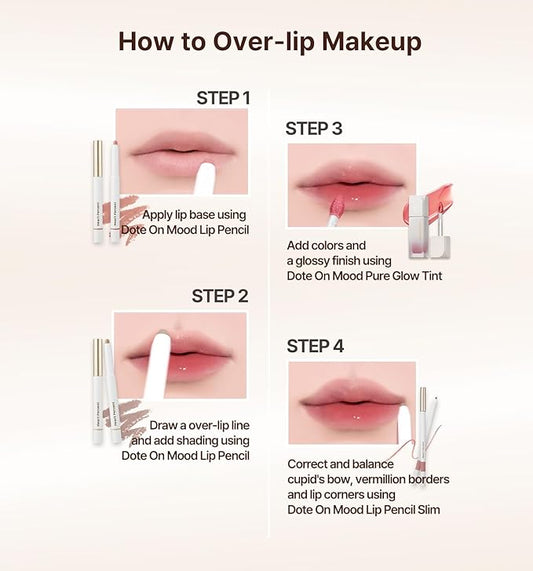 Heart Percent Dote On Mood Lip Pencil, Long-Lasting Creamy Lip Crayon Smooth Color Liner Retractable Lipstick Pencil 0.8g, #17. Taupe Beige