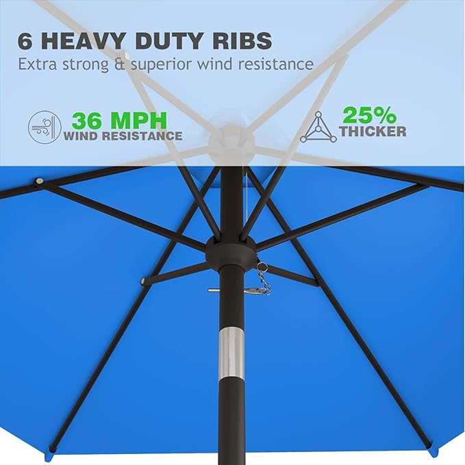 7.5FT Patio Umbrella Table Market Umbrella w/Tilt and Crank Heavy-Duty Round Outdoor Umbrellas for Garden, Deck, Backyard, Pool and Beach, Royal Blue