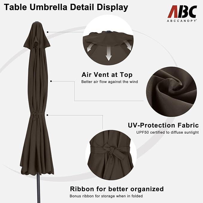 ABCCANOPY Patio Umbrella 7.5ft, Outdoor Table Umbrella with Push Button Tilt and Crank, Market Umbrella for Patio Pool Garden Deck (Brown)