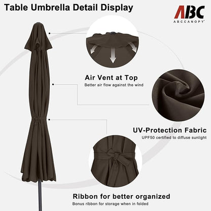 ABCCANOPY Patio Umbrella 7.5ft, Outdoor Table Umbrella with Push Button Tilt and Crank, Market Umbrella for Patio Pool Garden Deck (Brown)