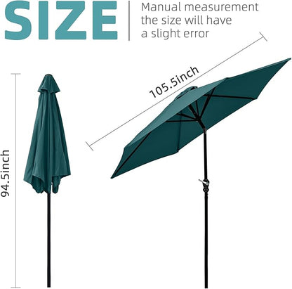 9FT Outdoor Patio Umbrella with Push Button Tilt and Crank, Beach Umbrella for Sun Shades, Market Umbrella with 6 Sturdy Metal Ribs, UV Resistant Waterproof for Garden, Backyard, Deck, Pool