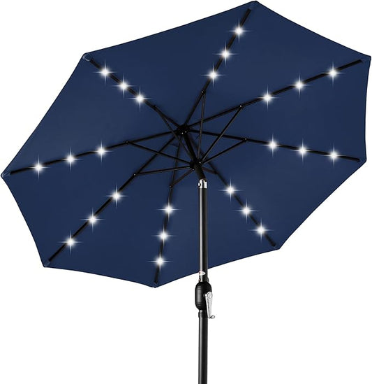 Best Choice Products 10ft Solar Polyester LED Lighted Patio Umbrella w/Tilt Adjustment and UV-Resistant Fabric - Navy Blue