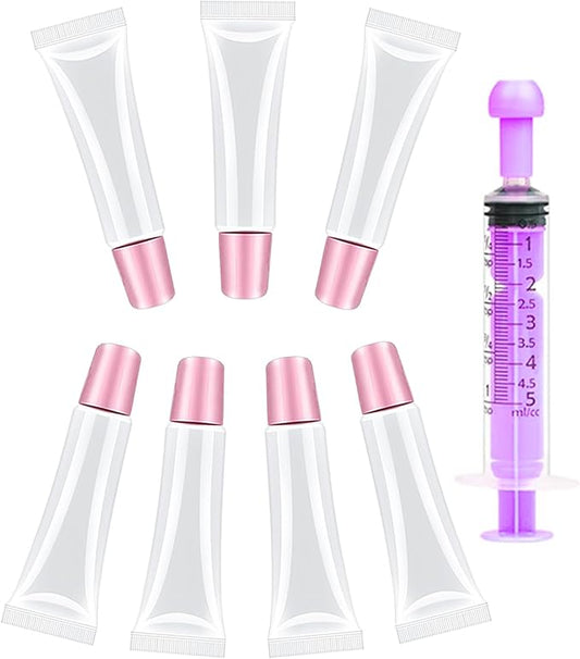 7Pcs Lip Gloss Tubes 10ml - Clear Lip Balm Containers, Refillable Squeeze Tubes for Lip Gloss, Soft Empty Mini Cosmetic Tubes for Lip Gloss and Travel Toiletries