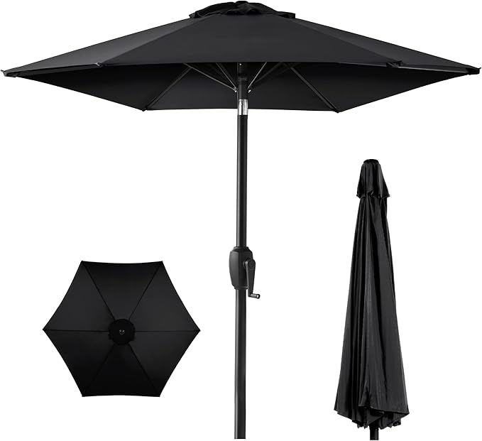 Best Choice Products 7.5ft Heavy-Duty Round Outdoor Market Table Patio Umbrella w/Steel Pole, Push Button Tilt, Easy Crank Lift - Black