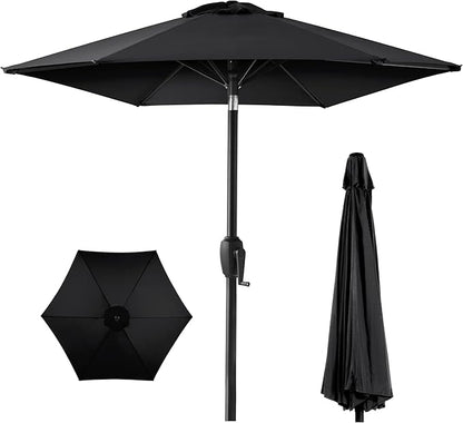 Best Choice Products 7.5ft Heavy-Duty Round Outdoor Market Table Patio Umbrella w/Steel Pole, Push Button Tilt, Easy Crank Lift - Black