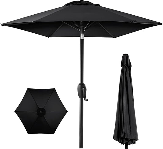 Best Choice Products 7.5ft Heavy-Duty Round Outdoor Market Table Patio Umbrella w/Steel Pole, Push Button Tilt, Easy Crank Lift - Black
