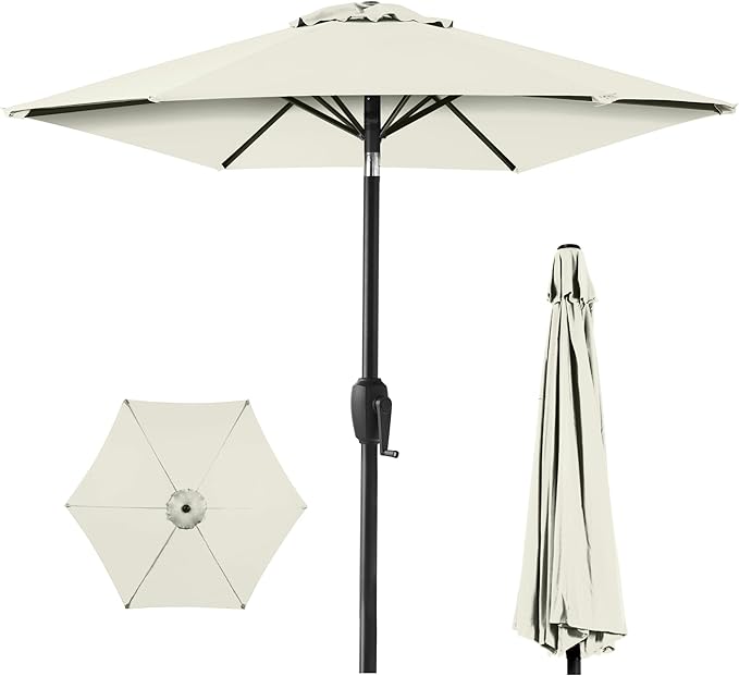 Best Choice Products 7.5ft Heavy-Duty Round Outdoor Market Table Patio Umbrella w/Steel Pole, Push Button Tilt, Easy Crank Lift - Ivory