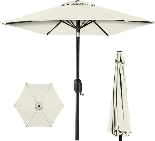 Best Choice Products 7.5ft Heavy-Duty Round Outdoor Market Table Patio Umbrella w/Steel Pole, Push Button Tilt, Easy Crank Lift - Ivory