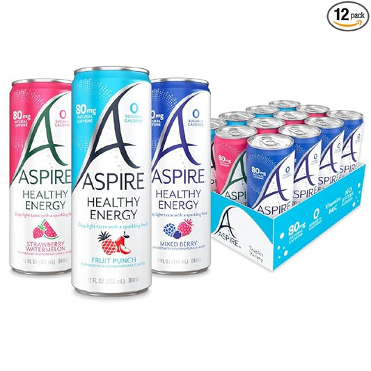 ASPIRE® The Fan Favorite Variety Pack, Healthy Energy Drink with Low Caffeine, No Sugar, Carbs, and Keto Friendly, 12 Pack