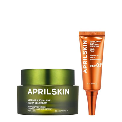 APRILSKIN Radiance Repair Care Duo - Carrotene Clearing Solution & Artemisia Squalane Hydra Gel Cream Targeted Blemish Care and Deep Hydration for Balanced, Healthy Skin