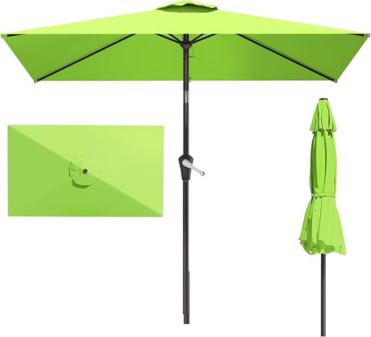 6.5' x 10' Rectangular Patio Umbrellas for Outdoor, Outdoor Table Umbrella, Large Outdoor Patio Umbrellas with 6 Sturdy Ribs for Market, Garden, Pool (Apple Green)