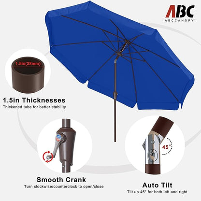 ABCCANOPY Patio Umbrella 10ft, Outdoor Table Umbrella with Push Button Tilt and Crank, 8 Ribs Umbrella for Patio Pool Garden Deck (Blue)