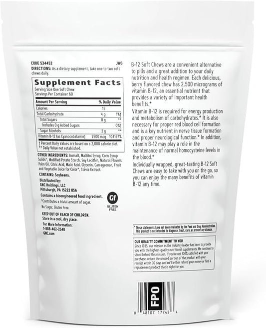 GNC Vitamin B12 2500mcg Supplement, Essential for Carbohydrate Metabolism and Energy Production, 60 Servings