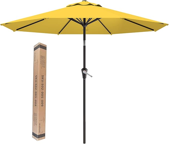 9 FT Patio Umbrella for Outdoor, Outdoor Umbrella with Push Button Tilt and Crank, Outdoor Patio Umbrellas with 8 Sturdy Ribs for Market, Garden, Deck, Backyard, Pool (Yellow)