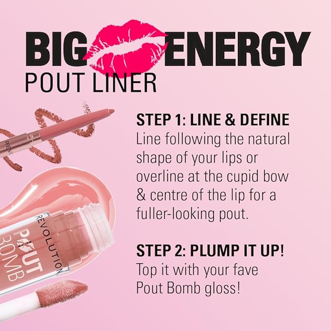 Revolution Beauty, Pout Bomb Plumping Lip Liner, Long Lasting Lip Shaper with Hyaluronic Acid & Vitamin E, Vegan & Cruelty-Free, Cool-Toned Pink