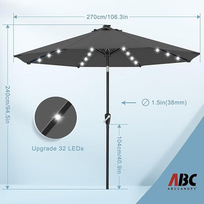 ABCCANOPY Durable Solar Led Patio Umbrellas with 32LED Lights 9FT (Dark Gray)