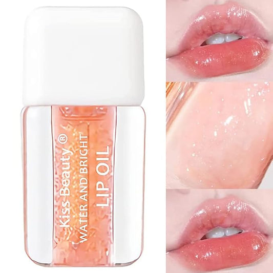 Fruit Pearlescent Plumping Lip Oil, Lip CarePearl & Shimmer Mini Lip Gloss Kit, Lip Care Hydrating Lip Gloss Tinted Lip Balm, Long Lasting & Nourishing Lip Glow Oil, Non-sticky Fresh Texture (Orange)
