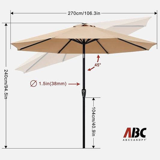 ABCCANOPY 9FT Outdoor Patio Umbrella, 8 Ribs Table Umbrella w/Crank for Easy Set Up, Suitable for Garden, Lawn, Deck & Backyard (Tan)
