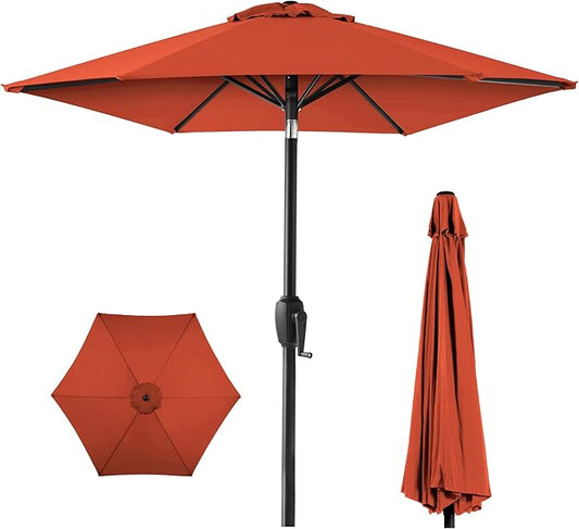 Best Choice Products 7.5ft Heavy-Duty Round Outdoor Market Table Patio Umbrella w/Steel Pole, Push Button Tilt, Easy Crank Lift - Rust