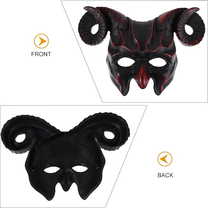 Gadpiparty Devil Goat Skull Mask Ox Ram Horns Monster Animal Half Face Halloween Masquerade Mask Cosplay Props for Adults