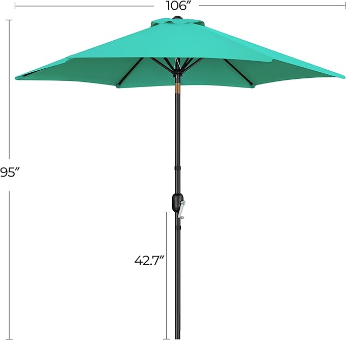 Yaheetech Patio Umbrella, 9FT Outdoor Table Market Umbrella with Push Button Tilt and Crank, Yard Sun Shade with Sturdy Ribs for Garden, Deck, Backyard, Pool, Turquoise
