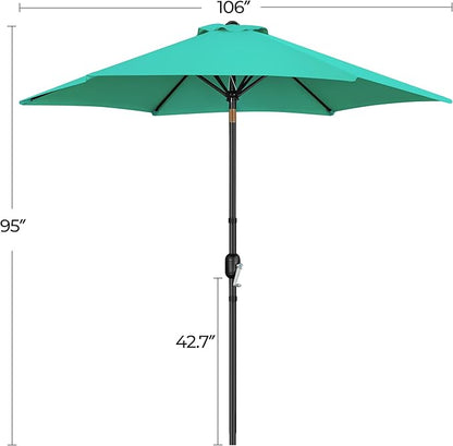 Yaheetech Patio Umbrella, 9FT Outdoor Table Market Umbrella with Push Button Tilt and Crank, Yard Sun Shade with Sturdy Ribs for Garden, Deck, Backyard, Pool, Turquoise