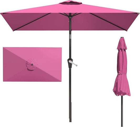 6.5' x 10' Rectangular Patio Umbrellas for Outdoor, Outdoor Table Umbrella, Large Outdoor Patio Umbrellas with 6 Sturdy Ribs for Market, Garden, Pool (Rose Pink)