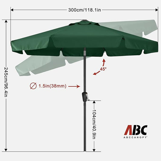 ABCCANOPY Patio Umbrella 10ft, Outdoor Table Umbrella with Push Button Tilt and Crank, 8 Ribs Umbrella for Patio Pool Garden Deck (Green)