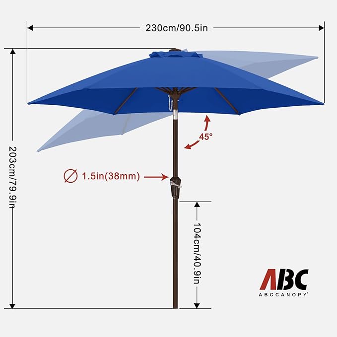 ABCCANOPY 7.5FT OutdoorPatio Umbrella, UV Protection Table Umbrella w/Crank for Easy Set Up, Suitable for Garden, Lawn, Deck & Backyard (Blue)