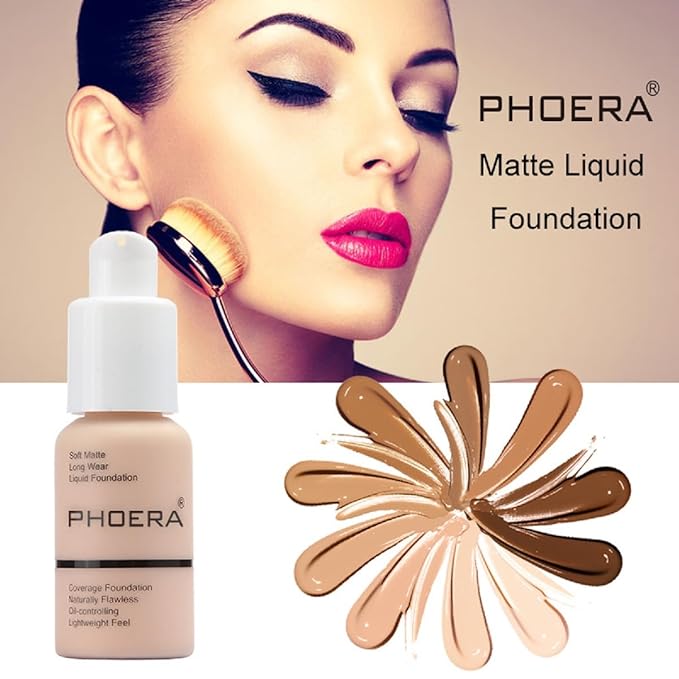 2Pack PHOERA Foundation,Full Coverage Foundation, Concealer Foundation Full - Tan) 30ml
