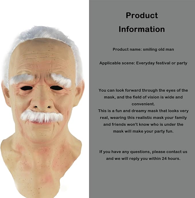 Realistic Old Man Mask Halloween Mask Scary Latex Old Man Grandpa Mask Halloween Wrinkle Face Mask