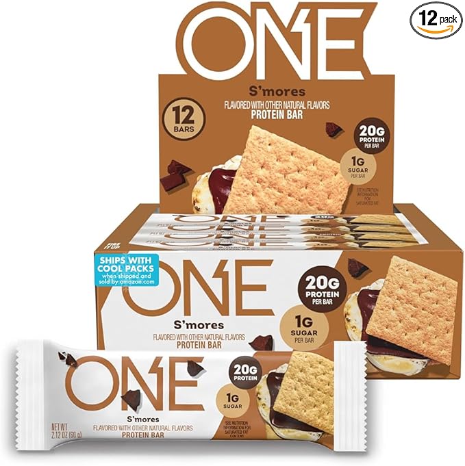 ONE Protein Bars, Smores, Gluten Free with 20g Protein and 1g Sugar, Pantry Staples, 2.12 oz (12 Count), Packaging May Vary