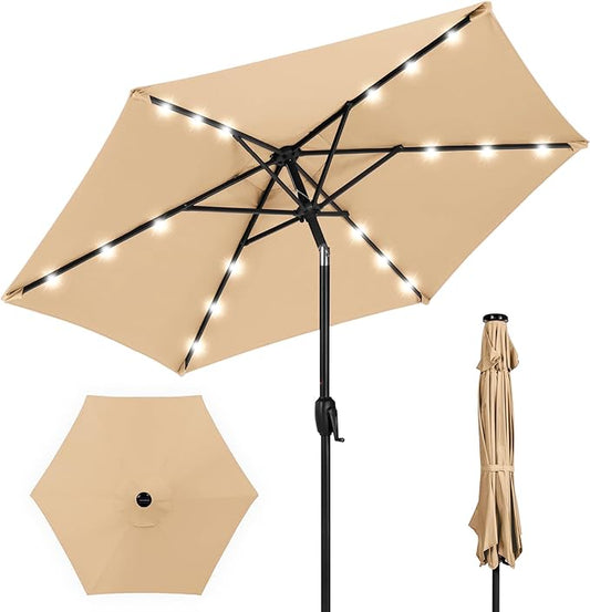 Best Choice Products 7.5ft Outdoor Solar Market Table Patio Umbrella for Deck, Pool w/Tilt, Crank, LED Lights - Sand