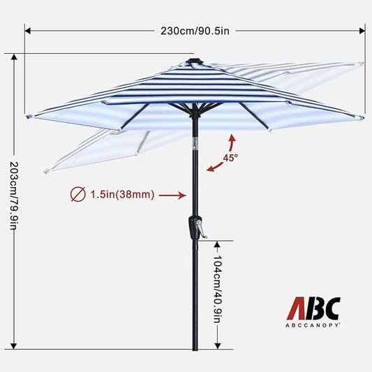 ABCCANOPY 7.5FT Outdoor Patio Umbrella, UV Protection Table Umbrella w/Crank for Easy Set Up, Suitable for Garden, Lawn, Deck & Backyard (Blue White Stripe)