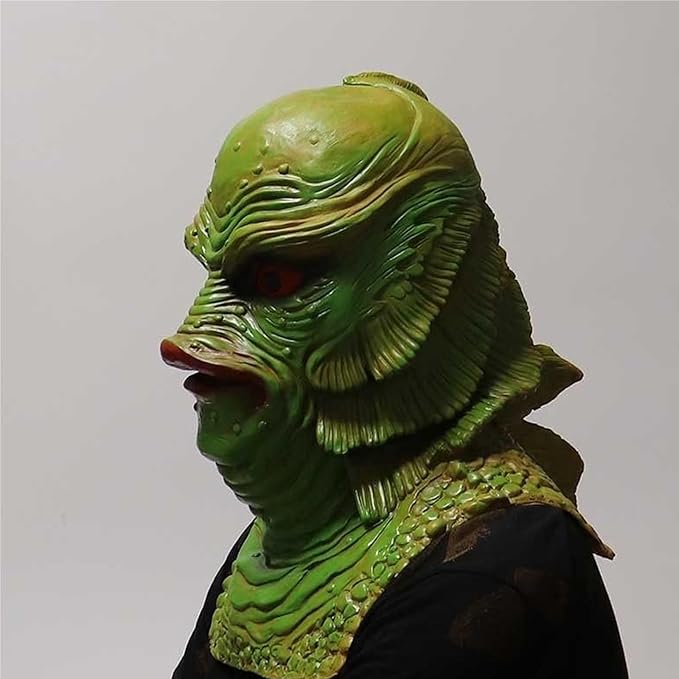 Latex Lizard Man Horror Mask, Halloween Latex Lizard Man Mask Hood, Funny Black Lake Fish Men Monster Ornament, Halloween Gifts, Masquerade Aquatic Masks, Green Fish Monster Masks for Adults
