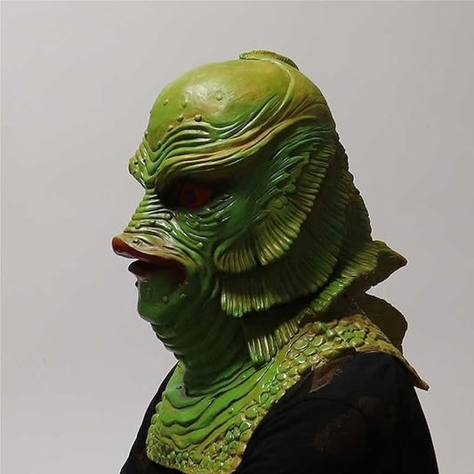 Latex Lizard Man Horror Mask, Halloween Latex Lizard Man Mask Hood, Funny Black Lake Fish Men Monster Ornament, Halloween Gifts, Masquerade Aquatic Masks, Green Fish Monster Masks for Adults