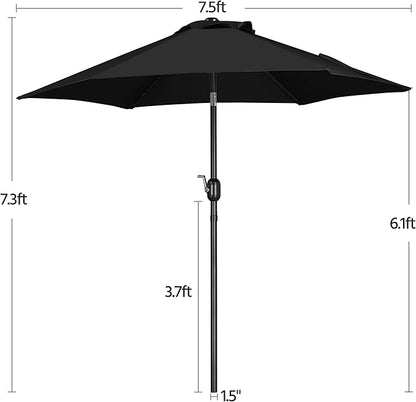Yaheetech 7.5FT Patio Umbrella Outdoor Table Umbrella Canopy Market Umbrella with Push Button Tilt & Crank for Garden/Lawn/Deck/Backyard/Pool, 6 Ribs, Black