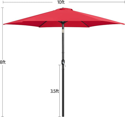 Yaheetech Patio Umbrella, 10FT Outdoor Table Market Umbrella with Push Button Tilt and Crank & Sturdy Ribs, Yard Sun Shade for Garden, Deck, Backyard, Pool, Red