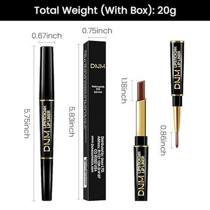 2-in-1 Dark Brown Lip Liner & Lipstick Set Kit for Women, Matte Lips Kit with Lip Liner Lip Stains Long Lasting Waterproof 24 Hour Lipstick and Lip Liners Combo Lipliners Pencil Set 39