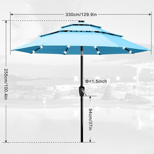 ABCCANOPY Solar Led Patio Umbrellas 3-Tiers 11FT (Lake)