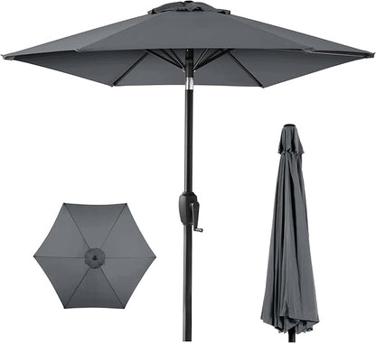 Best Choice Products 7.5ft Heavy-Duty Round Outdoor Market Table Patio Umbrella w/Steel Pole, Push Button Tilt, Easy Crank Lift - Slate