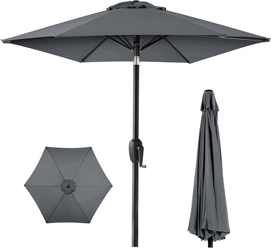 Best Choice Products 7.5ft Heavy-Duty Round Outdoor Market Table Patio Umbrella w/Steel Pole, Push Button Tilt, Easy Crank Lift - Slate
