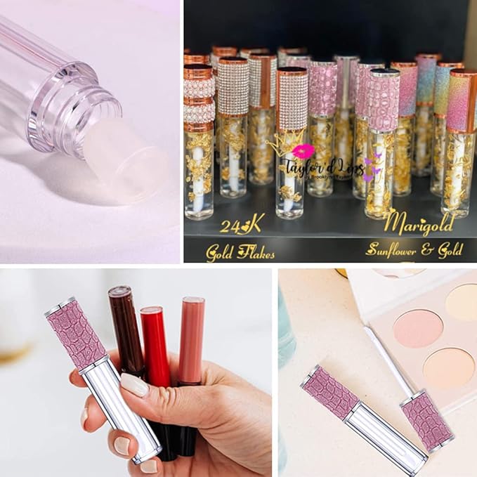 24 Pack Fish Scales Lip Gloss Tubes with Wand 5ml Empty Lip Gloss Containers Lipgloss Bottles with Stoppers + 2pcs Syringes for DIY Lip Gloss Balm
