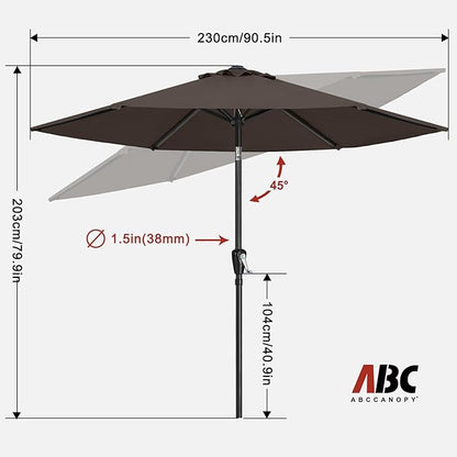 ABCCANOPY 7.5FT OutdoorPatio Umbrella, UV Protection Table Umbrella w/Crank for Easy Set Up, Suitable for Garden, Lawn, Deck & Backyard (Brown)