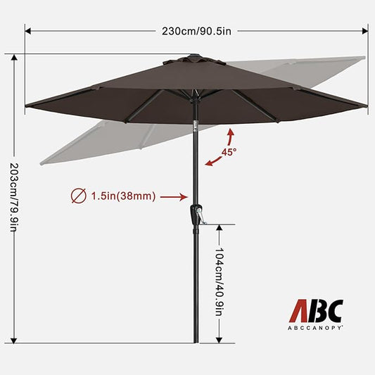 ABCCANOPY 7.5FT OutdoorPatio Umbrella, UV Protection Table Umbrella w/Crank for Easy Set Up, Suitable for Garden, Lawn, Deck & Backyard (Brown)